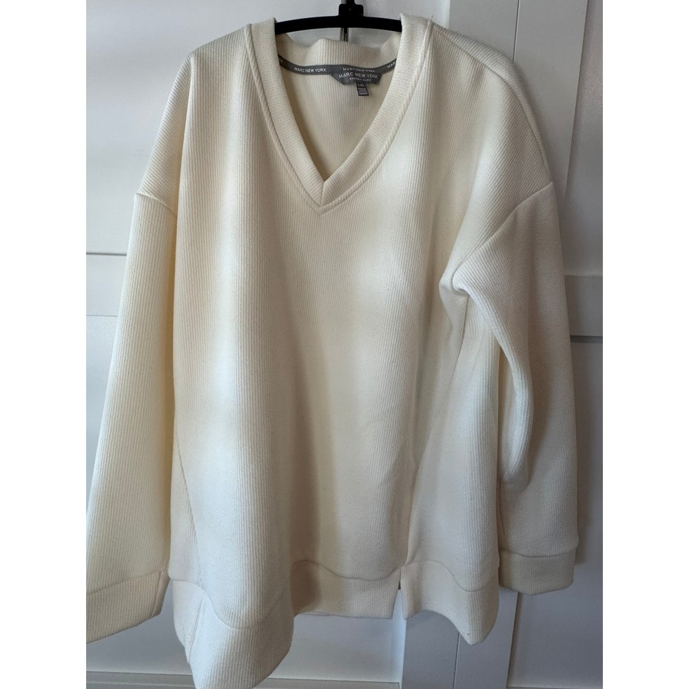 Marc New York Andrew Marc Womens Ribbed V-Neck Sweatshirt‎ Cream Large Oversized
